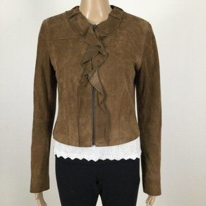 👛(ANY 2/$60) ELIE TAHARI 100 Percent Lamb Suede Jacket Outer, Ruffle Detail, 6